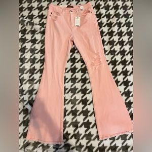 Judy Blue Midrise Pink Distressed Denim Flares 11/30